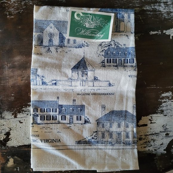Large Williamsburg Historic Area Buildings Linen Souvenir Tea Towel w/Tag - Picture 2 of 8